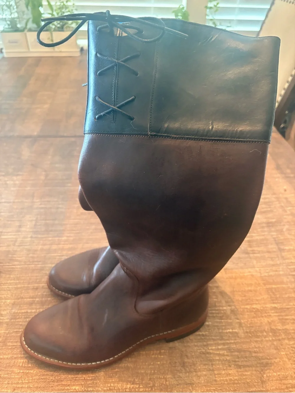 Two-Tone Leather Riding Boots in Brown and Black Beautiful, Sturdy Leather